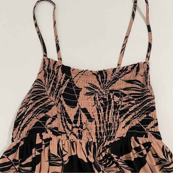 Wild Fable Smocked Midi Beach Dress Tropical Palm Print Clay Black XS - Picture 9 of 12